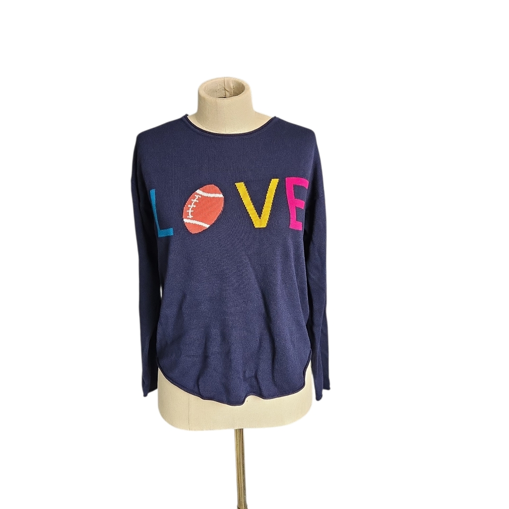 Rachel Zoe Navy Sweater Football Love size M